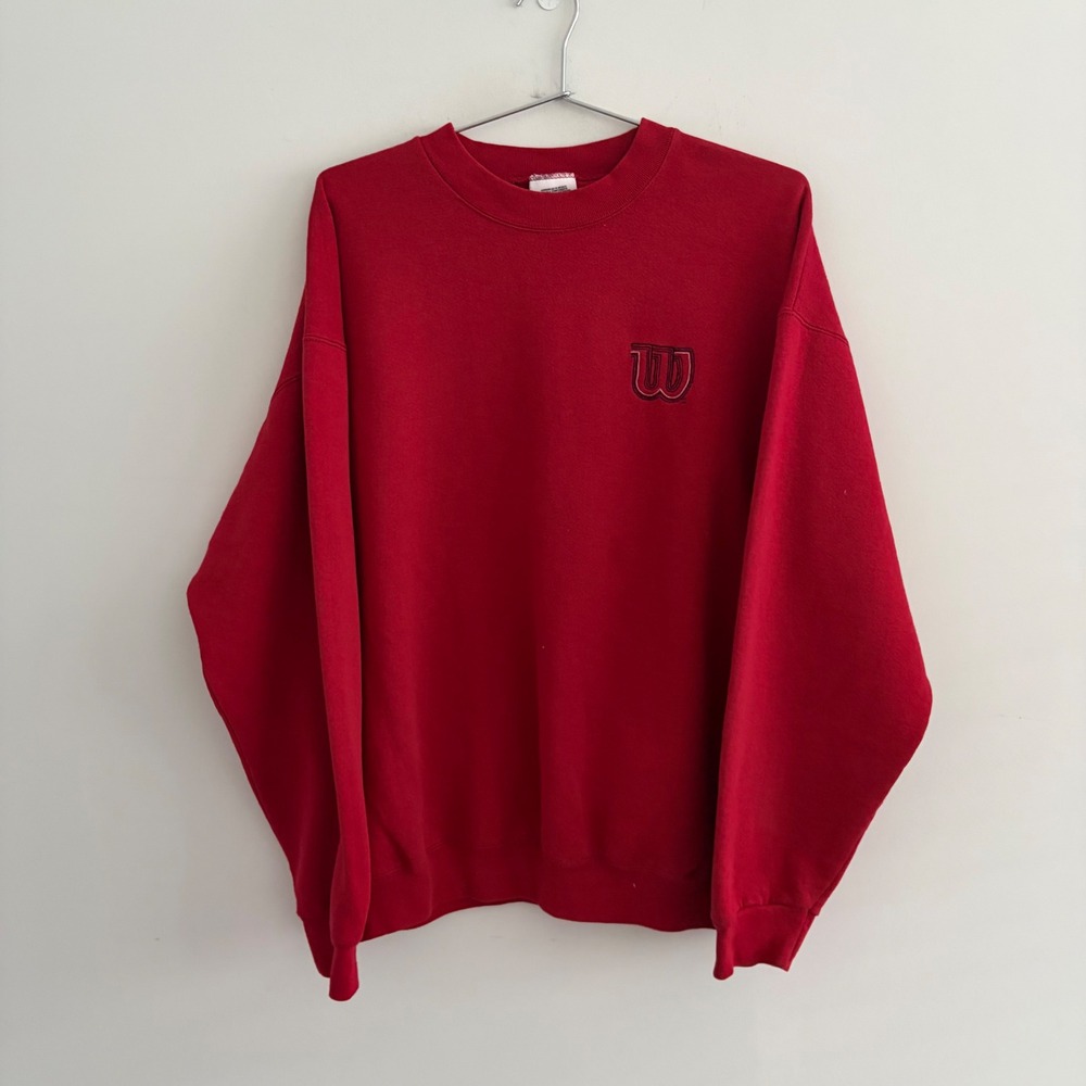 Wilson Vintage Embroidered Logo Crewneck Sweatshirt Red Mens XL